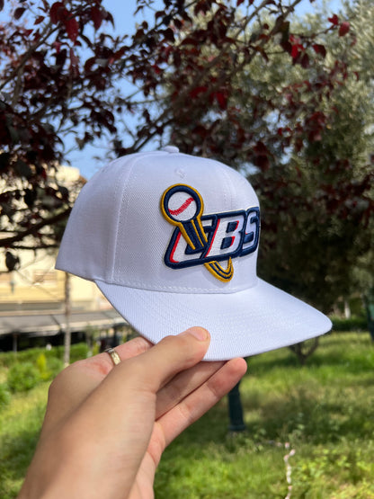 White Flat Brim Cap – “CBS” Baseball Logo Edition