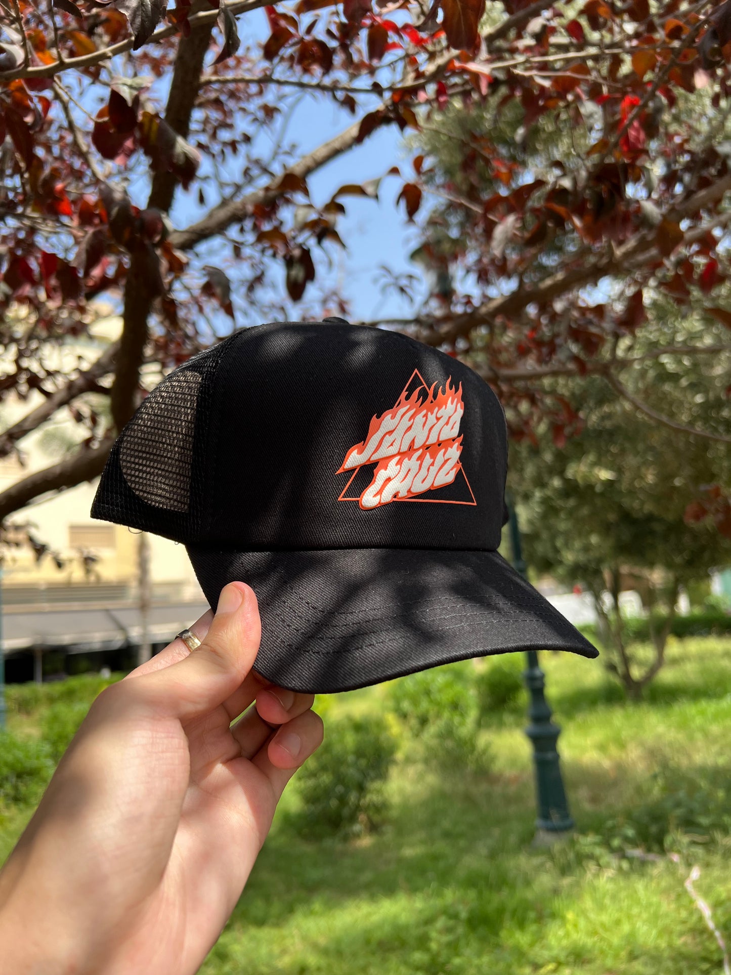 Black Mesh Trucker Cap – “Santa Cruz” Flame Edition
