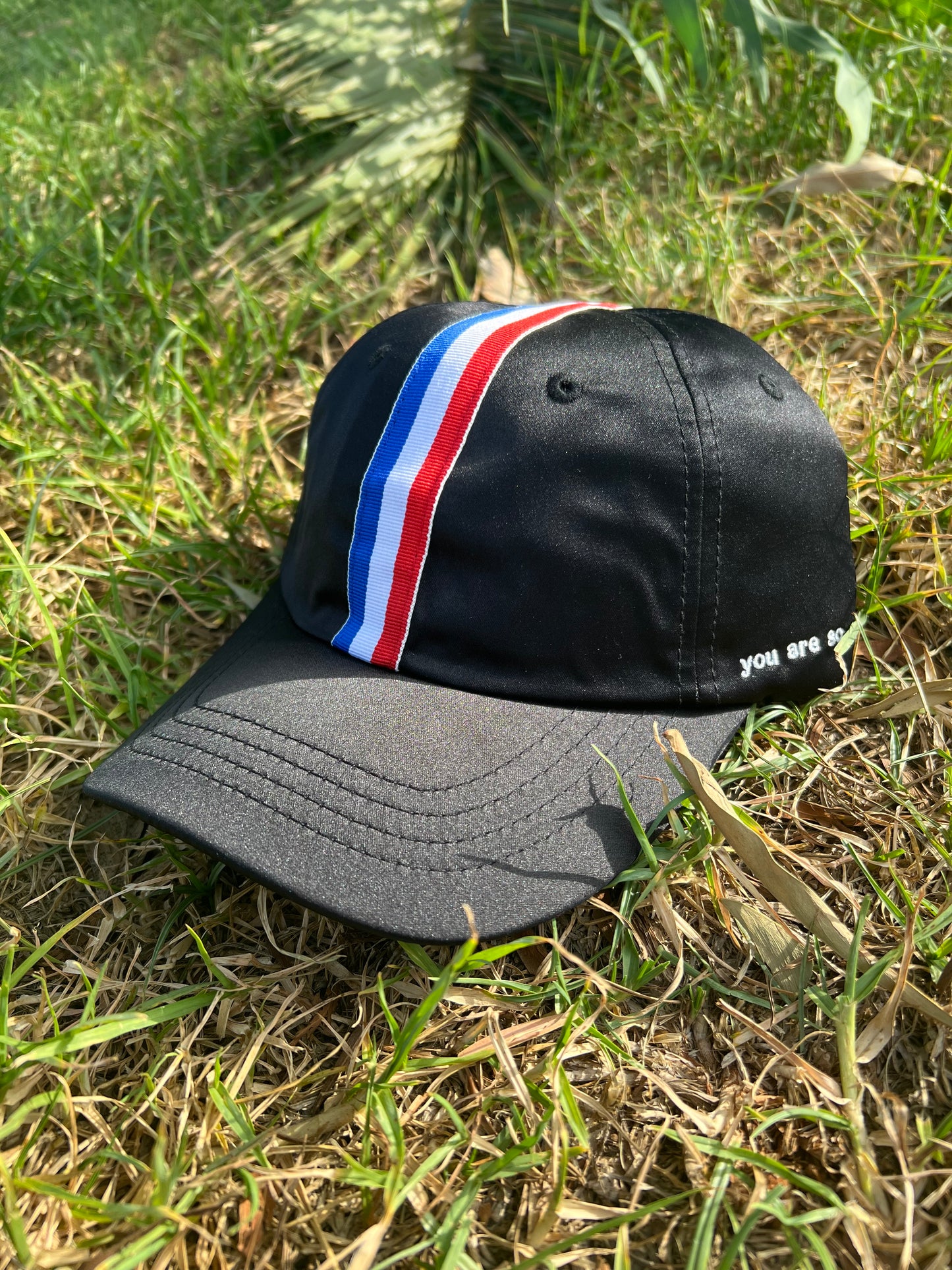 Black Cap with Tricolor Stripe