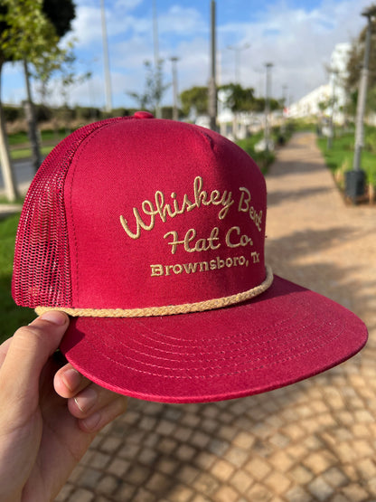 “Whiskey Bent Trucker Cap – Maroon Edition”