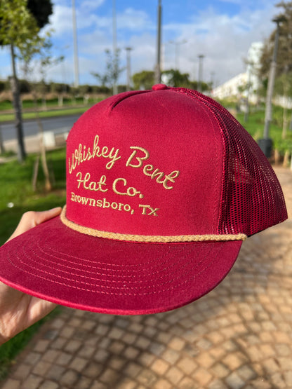 “Whiskey Bent Trucker Cap – Maroon Edition”