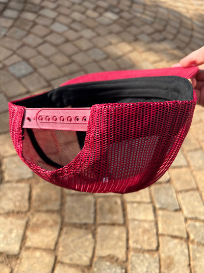 “Whiskey Bent Trucker Cap – Maroon Edition”