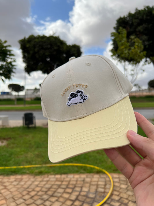 “Lucky Puppy Two-Tone Cap – Cream & Pastel Yellow”
