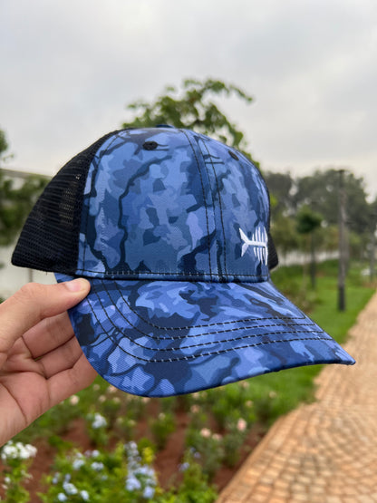 Blue Camo Fishbone Trucker Cap