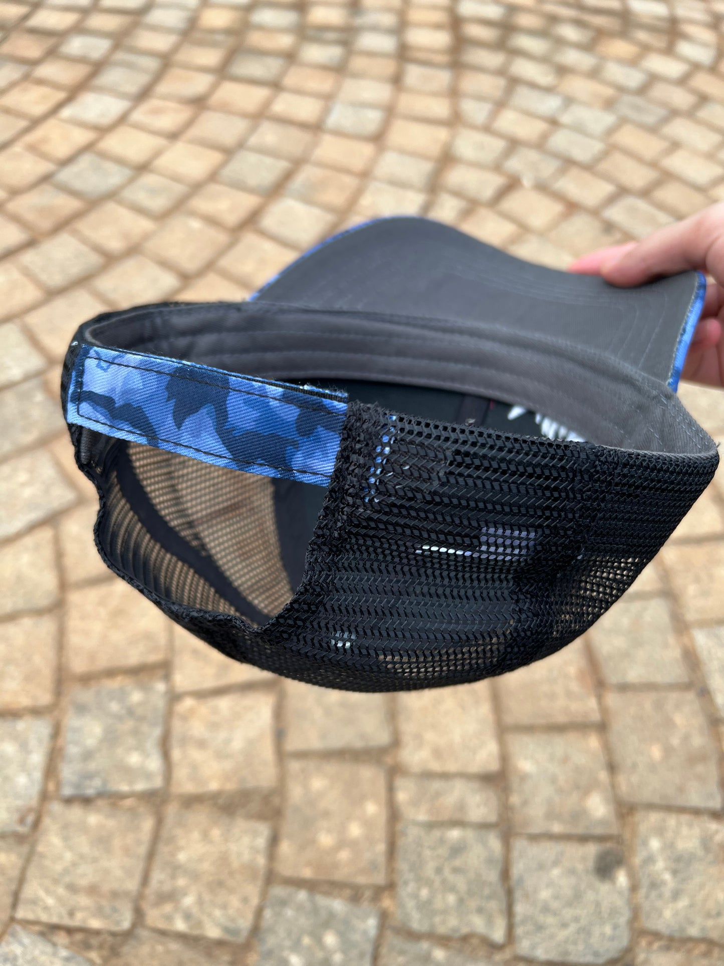 Blue Camo Fishbone Trucker Cap