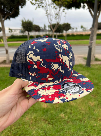 Voukies Digital Camo Trucker Cap – Red, Navy & Beige