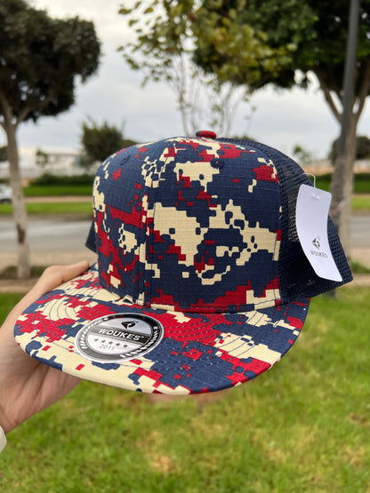 Voukies Digital Camo Trucker Cap – Red, Navy & Beige