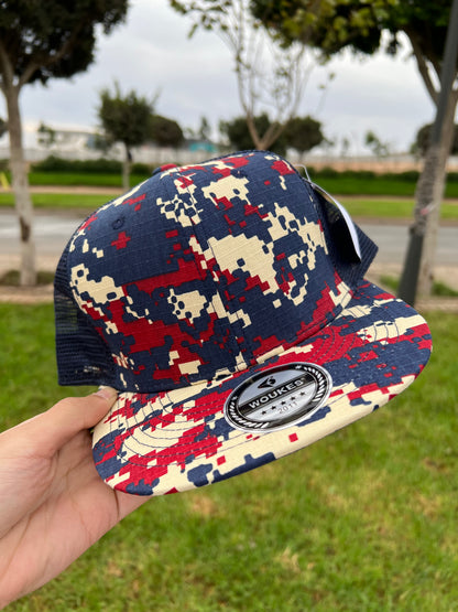 Voukies Digital Camo Trucker Cap – Red, Navy & Beige
