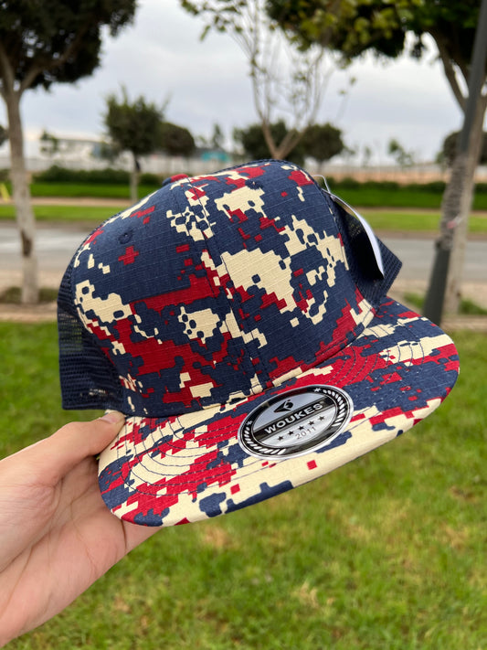 Voukies Digital Camo Trucker Cap – Red, Navy & Beige