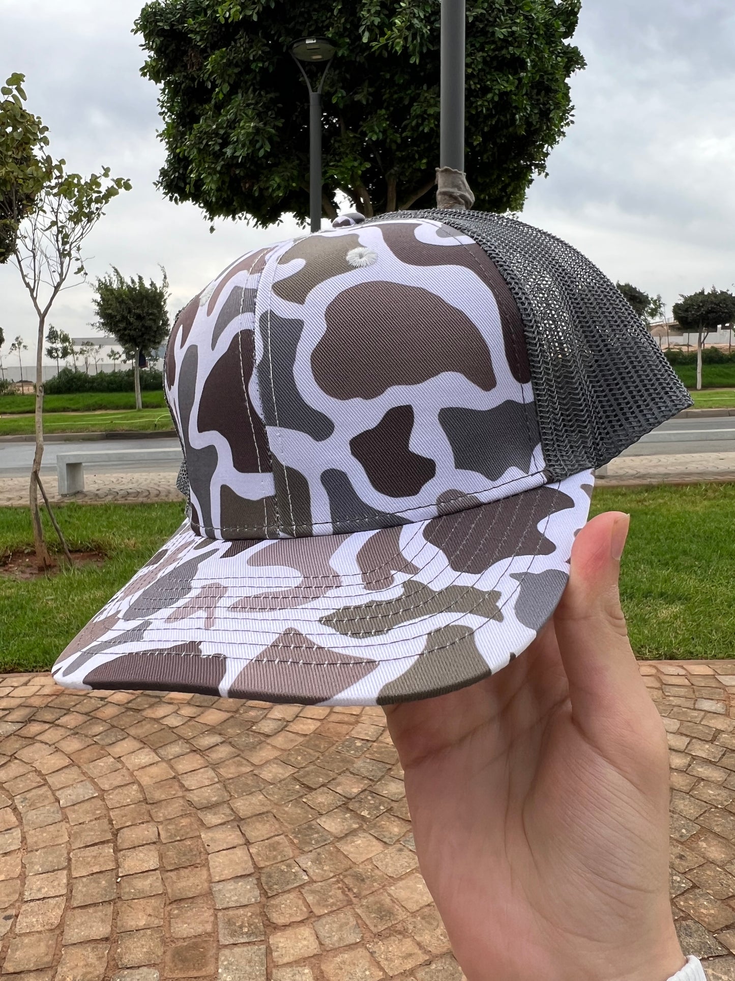 Grey Camo Mesh Trucker Cap