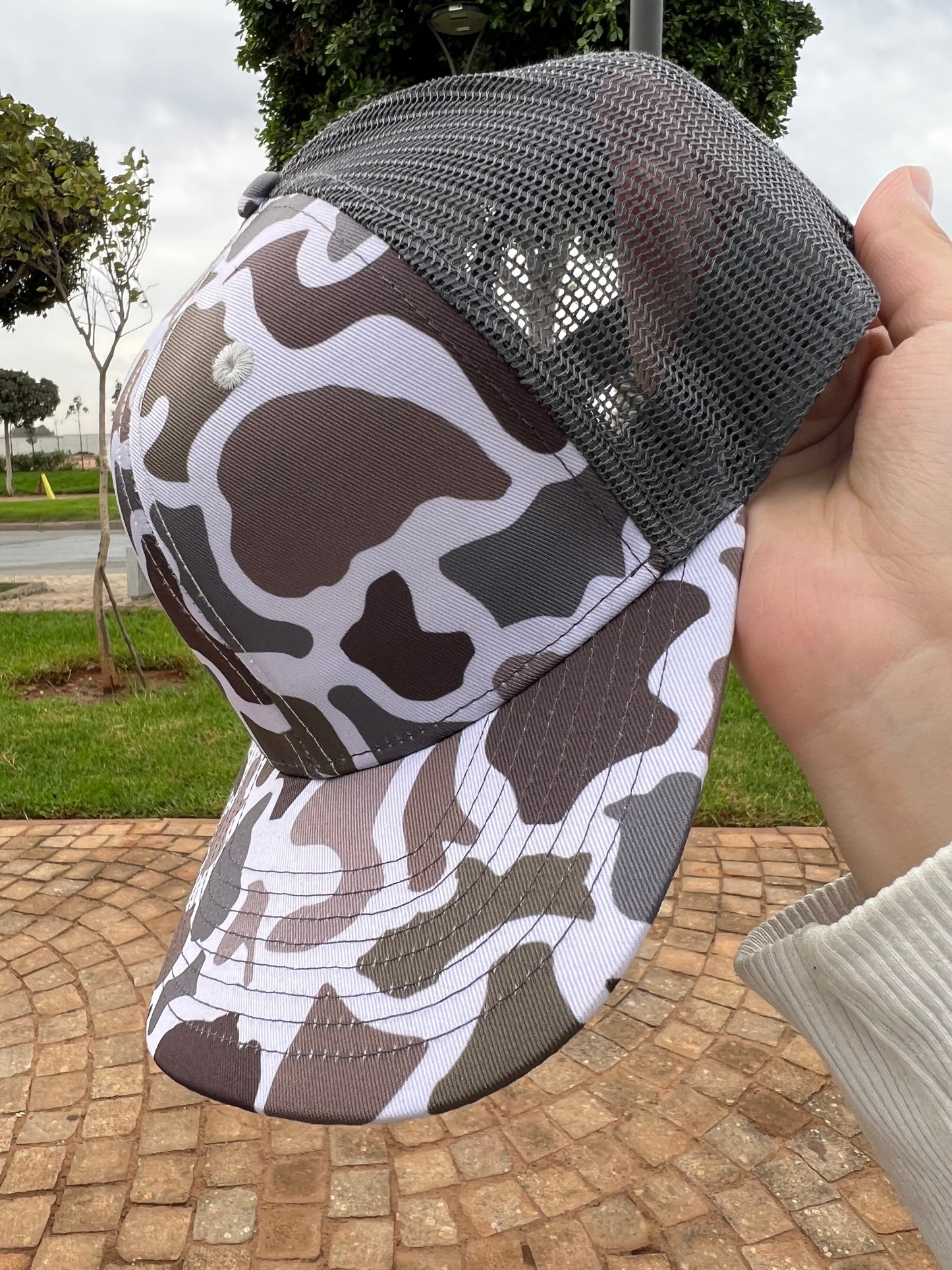 Grey Camo Mesh Trucker Cap