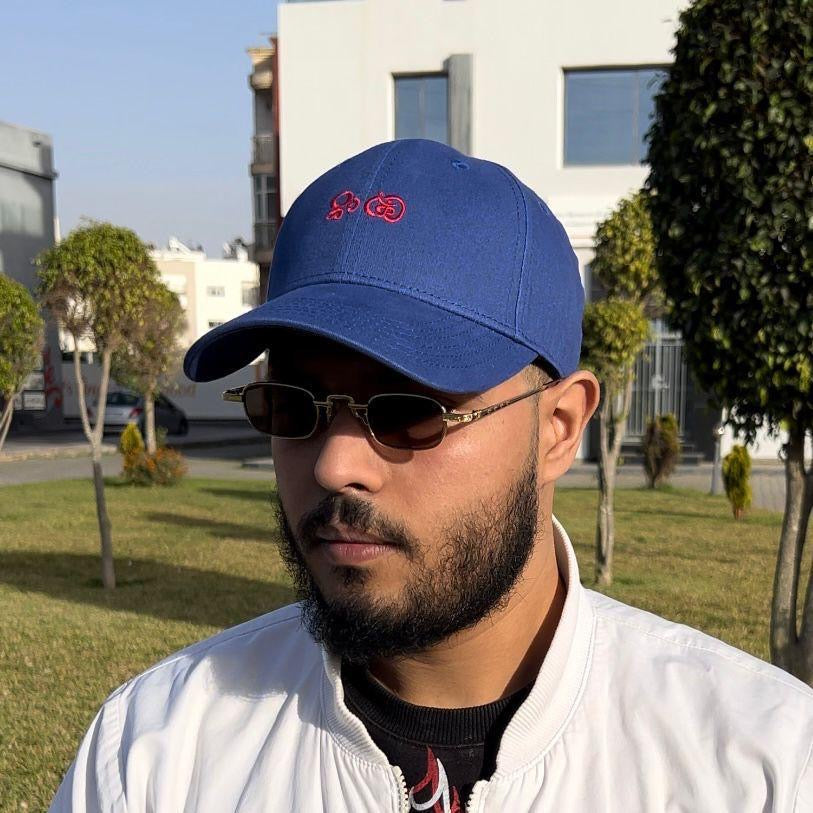 Blue Baseball Cap with Red Embroidery