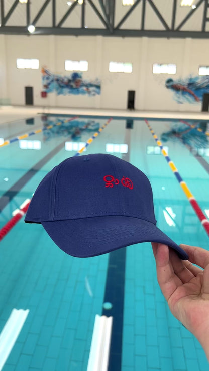 Blue Baseball Cap with Red Embroidery