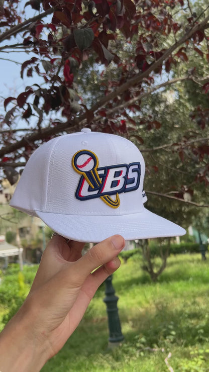 White Flat Brim Cap – “CBS” Baseball Logo Edition