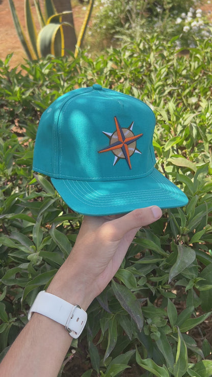 Teal Compass Embroidered Cap