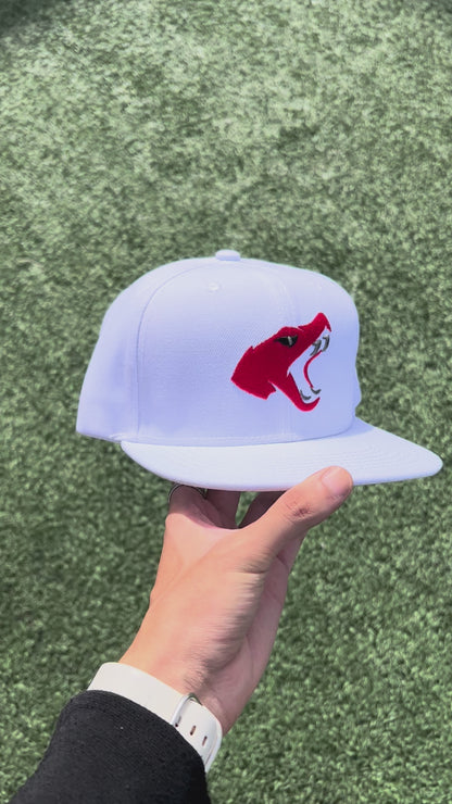 White Snapback with Red Wolf Logo