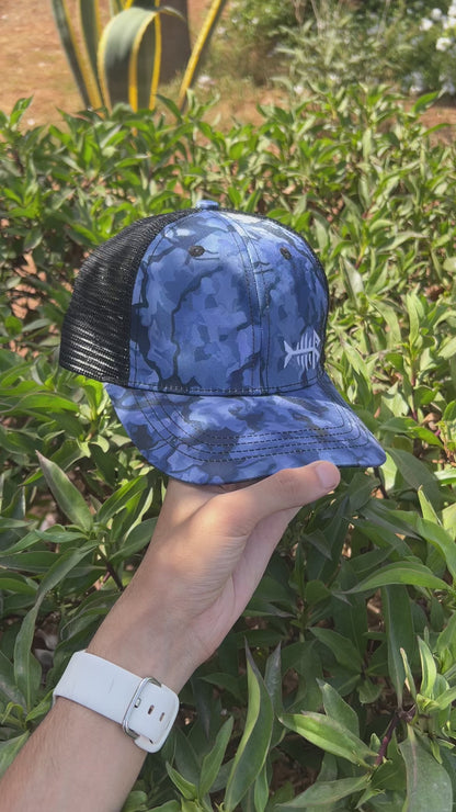 Blue Camo Fishbone Trucker Cap