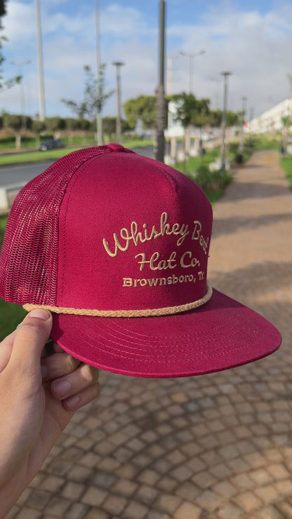 “Whiskey Bent Trucker Cap – Maroon Edition”