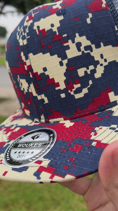 Voukies Digital Camo Trucker Cap – Red, Navy & Beige